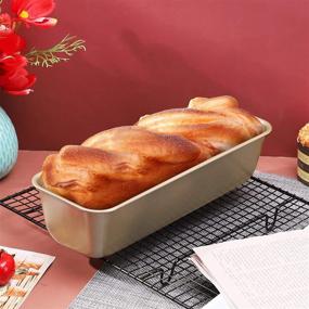 img 2 attached to 🍞 Набор из двух прямоугольных форм для хлеба Beasea - 12x4 дюйма, с антипригарным покрытием из углеродистой стали - золотистые формы для выпечки тостов и тортов в духовке.