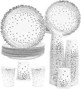 img 4 attached to Juvale Silver Foil Dots Party Pack: Complete Set 🎉 for 50 Guests - Paper Dinner, Appetizer Plates, and Cups