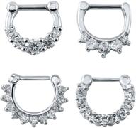 👃 set of 4 stainless steel septum clicker nose rings with cubic zirconia | 16g septum piercing jewelry logo