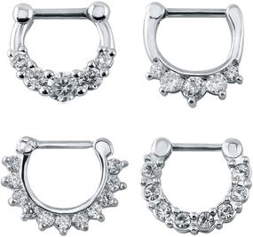 img 1 attached to 👃 Set of 4 Stainless Steel Septum Clicker Nose Rings with Cubic Zirconia | 16g Septum Piercing Jewelry