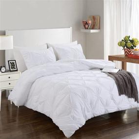 img 4 attached to 🌼 HOMBYS White King Size Bedding Comforter Sets - Ultra Soft Floral Pinch Pleat Down Alternative Comforter with 2 Pillowcases | Lightweight Summer Bedding (White, King)