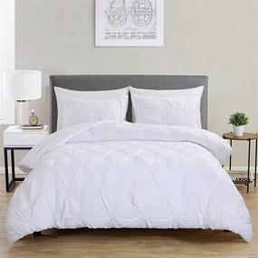 img 3 attached to 🌼 HOMBYS White King Size Bedding Comforter Sets - Ultra Soft Floral Pinch Pleat Down Alternative Comforter with 2 Pillowcases | Lightweight Summer Bedding (White, King)