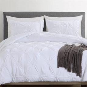 img 2 attached to 🌼 HOMBYS White King Size Bedding Comforter Sets - Ultra Soft Floral Pinch Pleat Down Alternative Comforter with 2 Pillowcases | Lightweight Summer Bedding (White, King)