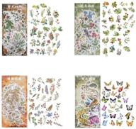 washi paper sticker set - vibrant 240-piece color butterfly nature plant branch leaf flower floral bird stationery stickers craft art gift diy label for journal planner agenda diary scrapbook album - 4 sets included logo