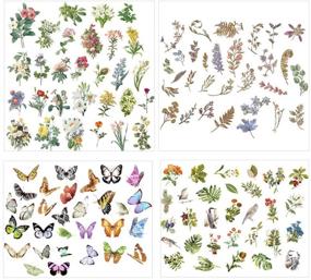 img 1 attached to Washi Paper Sticker Set - Vibrant 240-Piece Color Butterfly Nature Plant Branch Leaf Flower Floral Bird Stationery Stickers Craft Art Gift DIY Label for Journal Planner Agenda Diary Scrapbook Album - 4 Sets Included