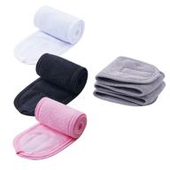 🎀 set of 4 facial spa headbands - white, black, pink, gray | makeup shower bath wrap sport headband | terry cloth stretch towel with magic tape logo