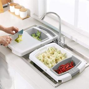 img 2 attached to 🥦 Versatile Collapsible Basin Colander Cutting Board: 3-in-1 Household Fruit Vegetable Container Drain Basket