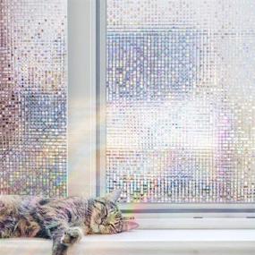 img 3 attached to 🔒 Enhance Privacy and Style with Non-Adhesive Frosted Window Film - Decorative 3D Design, Rainbow Tint, Mosaic Patterns (35.4" x 118")