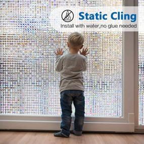 img 1 attached to 🔒 Enhance Privacy and Style with Non-Adhesive Frosted Window Film - Decorative 3D Design, Rainbow Tint, Mosaic Patterns (35.4" x 118")