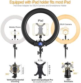 img 2 attached to 📸 19" Pixel Bi-Color LCD Display Ring Light with Wireless Remote, iPad Holder, Stand, and Selfie Remote - 55W 3000-5800K CRI≥97 Light Ring for Live Streaming, Self-Portraits, and Video Shoots