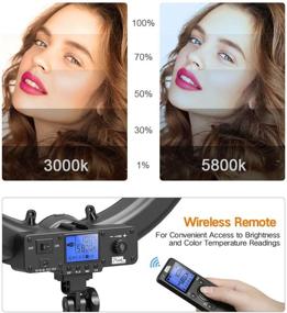 img 3 attached to 📸 19" Pixel Bi-Color LCD Display Ring Light with Wireless Remote, iPad Holder, Stand, and Selfie Remote - 55W 3000-5800K CRI≥97 Light Ring for Live Streaming, Self-Portraits, and Video Shoots