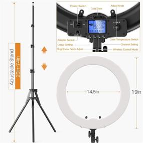 img 1 attached to 📸 19" Pixel Bi-Color LCD Display Ring Light with Wireless Remote, iPad Holder, Stand, and Selfie Remote - 55W 3000-5800K CRI≥97 Light Ring for Live Streaming, Self-Portraits, and Video Shoots