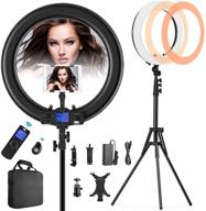 📸 19" pixel bi-color lcd display ring light with wireless remote, ipad holder, stand, and selfie remote - 55w 3000-5800k cri≥97 light ring for live streaming, self-portraits, and video shoots logo