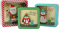 🎄 neige christmas nesting tins with window transparent lid - set of 3 decorative cookie gift tins, green color, in large, medium and small sizes логотип