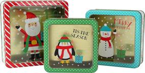 img 4 attached to 🎄 NEIGE Christmas Nesting Tins With Window Transparent Lid - Set of 3 Decorative Cookie Gift Tins, Green Color, in Large, Medium and Small Sizes