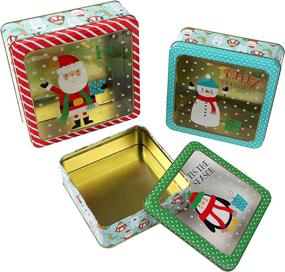 img 1 attached to 🎄 NEIGE Christmas Nesting Tins With Window Transparent Lid - Set of 3 Decorative Cookie Gift Tins, Green Color, in Large, Medium and Small Sizes