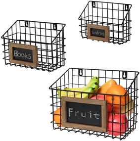 img 4 attached to 🔧 Stylish Matt Black Metal Wire Wall Hanging Storage Baskets with Chalkboard Labels - Set of 3 Different Sizes - Ideal Black Metal Baskets for Wall Organization