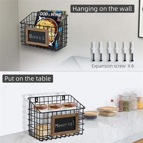 img 1 attached to 🔧 Stylish Matt Black Metal Wire Wall Hanging Storage Baskets with Chalkboard Labels - Set of 3 Different Sizes - Ideal Black Metal Baskets for Wall Organization