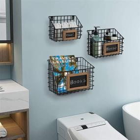 img 3 attached to 🔧 Stylish Matt Black Metal Wire Wall Hanging Storage Baskets with Chalkboard Labels - Set of 3 Different Sizes - Ideal Black Metal Baskets for Wall Organization