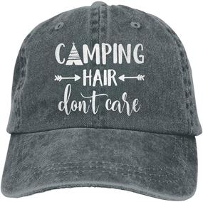 img 2 attached to 🧢 HHNLB Unisex Vintage Jeans Baseball Cap - Camping Hair Don't Care 1, Classic Cotton Dad Hat with Adjustable Strap - Plain Cap