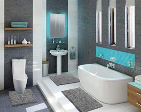 img 2 attached to 🚽 Нескользящие серые коврики для ванной комнаты с длинными ворсами: U-образный коврик для туалета, комплект из коврика на ванну размером 20x30'' и 16x24'' - Можно стирать в машине, светло-серый