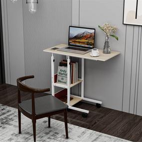 img 1 attached to 🏢 JENDEHO Home Office Desk: Flexibly Adjustable Rolling Side Table with Shelves & Wheels - Ideal for Study, Bedroom, Living Room