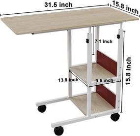 img 3 attached to 🏢 JENDEHO Home Office Desk: Flexibly Adjustable Rolling Side Table with Shelves & Wheels - Ideal for Study, Bedroom, Living Room