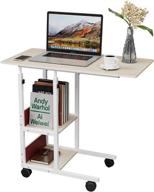 🏢 jendeho home office desk: flexibly adjustable rolling side table with shelves & wheels - ideal for study, bedroom, living room логотип