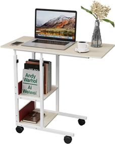 img 4 attached to 🏢 JENDEHO Home Office Desk: Flexibly Adjustable Rolling Side Table with Shelves & Wheels - Ideal for Study, Bedroom, Living Room