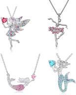 🧚 mgqfy 4pcs fairy necklace set for teen girls - birthstone pendant rainbow mermaid necklaces: fashion crystal jewelry set - best gift for little girls /teen girls birthday present logo