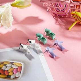 img 1 attached to 🦖 Ecation 6 Pairs Cute Animal Bite Earrings - Handmade Alloy Clay Studs for Kids, Girls, Women - 3D Cartoon Dinosaur & Shark Animal Stud Earring - Perfect for Christmas & New Year