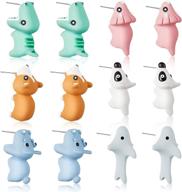 🦖 ecation 6 pairs cute animal bite earrings - handmade alloy clay studs for kids, girls, women - 3d cartoon dinosaur & shark animal stud earring - perfect for christmas & new year logo