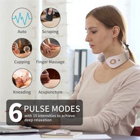 img 2 attached to 🔌 Tens Intelligent Neck Massager: Portable Pain Relief with Heat Therapy, Skinkit Cordless Electric Pulse Trigger Point Massager, 6 Modes 15 Levels Rechargeable - White