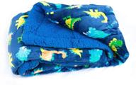 🦕 elegant home kids soft & warm sherpa baby toddler boy sherpa blanket - navy blue dinosaurs multicolor printed borrego stroller or toddler bed blanket plush throw 40x50 logo