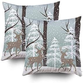 img 2 attached to GROOTEY Christmas Decorative Cotton Square Throw Pillow Covers - Set of 2, 16x16 Inch, Zippered, for Home Sofa Decor - Landscape Deers Snow Tree Design