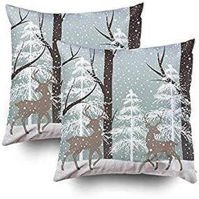 img 3 attached to GROOTEY Christmas Decorative Cotton Square Throw Pillow Covers - Set of 2, 16x16 Inch, Zippered, for Home Sofa Decor - Landscape Deers Snow Tree Design