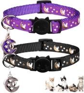 🌙 enhance nighttime safety with 2pcs glow-in-the-dark breakaway cat collars - adjustable, bell, moons, stars & pendant included logo