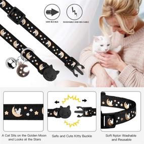 img 3 attached to 🌙 Enhance Nighttime Safety with 2PCS Glow-in-the-Dark Breakaway Cat Collars - Adjustable, Bell, Moons, Stars & Pendant Included