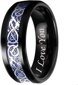img 4 attached to 💍 Blue Celtic Dragon Tungsten Carbide Wedding Band Ring, 8mm Width (Sizes 8-13)
