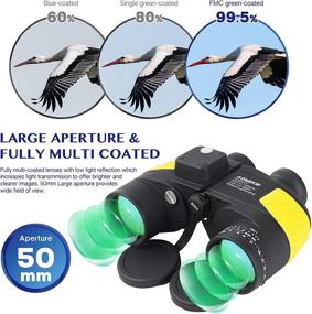 img 3 attached to 🔭 AOMEKIE 7x50 Marine Binoculars for Adults with Low Light Night Vision, Compass Rangefinder, Waterproof & Fog Proof, BAK4 Prism - Ideal for Navigation, Boating, Birdwatching, and Hunting