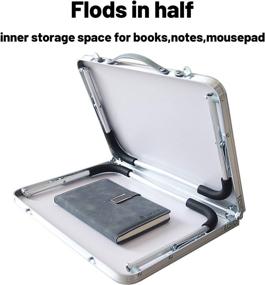 img 2 attached to 🛏️ Foldable Laptop Table with Inner Storage Space: Bed Desk, Breakfast Tray, Portable Mini Picnic Table, Ultra Lightweight (Stripe)