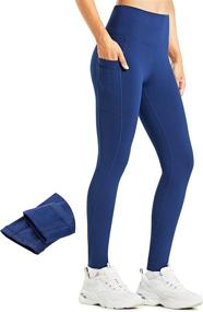 img 4 attached to Women's Water-Resistant Fleece-Lined Leggings: Insulated Thermal Pants for Running, Hiking, with Pockets