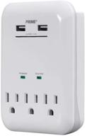 💡 monoprice 3 outlet surge protector wall tap with 2 usb charging ports - white, etl rated, 950 joules, grounded & protected light indicator logo