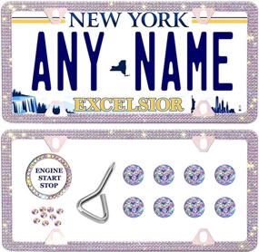 img 4 attached to Newzon Bling License Plate Frame for Women: 4 Holes Sparkly AB Rhinestone Covers - 2 Pack Stainless Steel Frame with Diamond Cap Screw Set