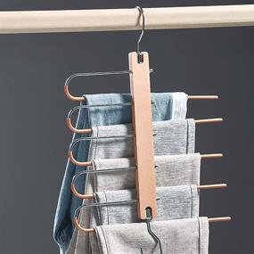 img 4 attached to 👖 Funcall Pants Hangers Space Saving - 5 in 1 Wood Magic Clothes Hangers for Efficient Closet Organization - Scarf Holder & More: Innovative Closet Space Saving Solution - Pants Rack/Leggings Hanger Closet Organizer