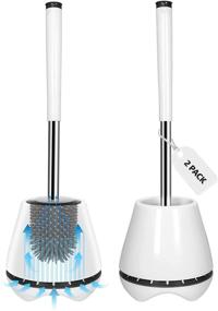 img 4 attached to 2 Pack Silicone Bristle Toilet Bowl Brush with Ventilated Holder - Long Stainless Steel Handle, Tweezers Included - Silicone Toilet Cleaner Brush for Optimal Bathroom Hygiene