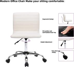 img 2 attached to White Armless Office Desk Chair - Jean Derce 🪑 Low Back Computer Task Chair, Adjustable Swivel Rolling with PU Leather