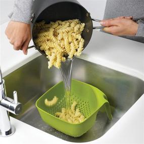 img 1 attached to 🟩 Convenient Joseph Joseph Square Colander: Stackable with Easy-Pour Corners and Vertical Handle in Medium Green