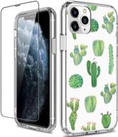 🌵 giika iphone 11 pro max case with screen protector - full-body protective slim bumper cover | clear phone case for women & girls | green cactus design logo