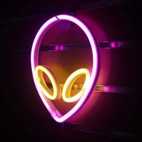 img 3 attached to Wanxing Alien Neon Signs LED Neon Wall Sign Pink Yellow Neon Lights For Bedroom Kids Room Hotel Shop Restaurant Game Office Wall Art Decoration Sign Party Supply Gift (Pink Yellow)